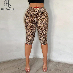 Women's Leopard Print 3/4 <strong>Lace</strong> <strong>Trim</strong> Fitted High-Waist Capri <strong>Leggings</strong> - Product Image 1