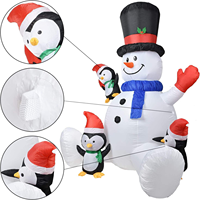 Bonhomme de neige gonflable de Noël avec pingouins, décoration de jardin extérieure, lumière LED rotative colorée, décoration de pelouse pour les fêtes