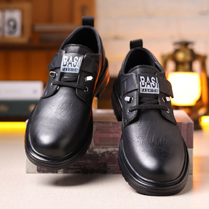 Men's Black Leather Casual Shoes With <b>Velcro</b> <b>Strap</b> Low Heel Rubber Sole Breathable For Leisure Wear - Product Image 3