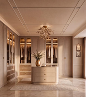 Système de dressing intelligent de luxe moderne, armoire sur mesure avec îlot de rangement central et éclairage LED intégré pour chambre principale de villa
