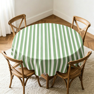 Nappe Ronde Intelligente Jiada 50 Pouces Rayée Verte en Tissu Polyester Imperméable pour Table à Manger - Product Image 3