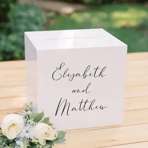 Персонализированная белая акриловая коробка для карт, персонализированная Свадебная коробка для денег с замком и ключом, Свадебная коробка для карт, держатель для свадебных карт