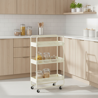 Chariot de cuisine moderne en acier à trois niveaux avec étagères amovibles et roulettes, support de rangement pour épices à usage polyvalent