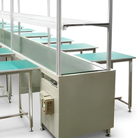 Banc de travail sur mesure pour convoyeur, ligne d'assemblage, table de production en acier inoxydable avec étagère supérieure éclairée pour usine