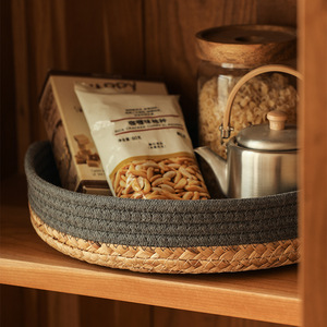 Straw Woven Storage <b>Basket</b> Round Handmade For Kitchen Snacks Food Container - Product Image 1