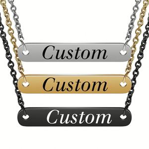 Collar de Cadena con Barra Vertical Lisa de Plata Chapada en Oro de 14K para Hombre y Mujer, con Grabado Personalizado - Product Image 1