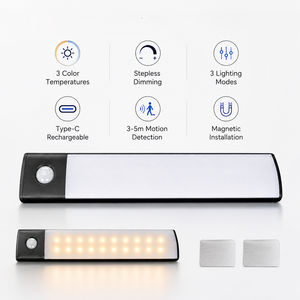 Cabinet <b>Light</b> <b>LED</b> 20cm <b>Motion</b> <b>Sensor</b> Stepless Dimming Rechargeable Magnetic Installation 3 Color Temperatures Touch Switch - Product Image 6