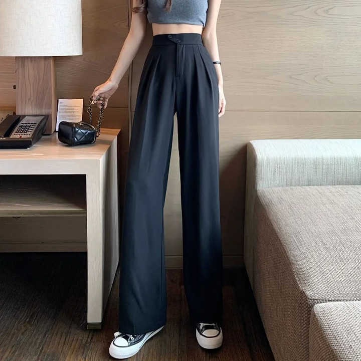 Pantaloni Lunghi Donna Vita Alta, Gamba Larga. Eleganti E Casual, Modello Hip Hop. Disponibili In Vari Colori.