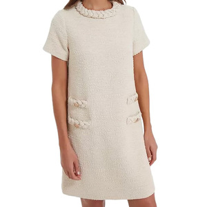 Elegante <span class=keywords><strong>Abito</strong></span> Estivo in <span class=keywords><strong>Tweed</strong></span> per Donna, Collo Tondo, Maniche Corte, Dettagli con Bottoni, Aderente, Lunghezza al Ginocchio, per Ufficio e Casual - Product Image 4