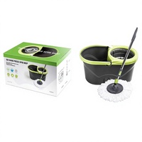 Ensemble serpillière auto-essoreuse Magic Spin avec manche en acier inoxydable, 2 serpillières en microfibre, rotation à 360°, capacité de 15 L pour le nettoyage des sols à la maison