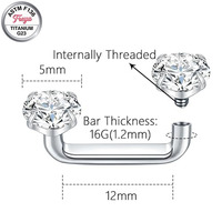 Piercing de Titanio para Clavícula y Tragus Vertical, Joyería 14G, Barra con Forma de Corazón, Rosca Interna, Anclaje Dérmico