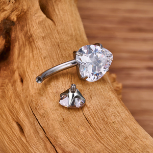 <span class=keywords><strong>Piercing</strong></span> <span class=keywords><strong>all</strong></span>'<span class=keywords><strong>Ombelico</strong></span> in Titanio G23 ASTM F136 14G con Doppio Cuore e Zirconi Incastonati, Gioiello per il Corpo da Donna alla Moda - Product Image 3