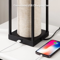 Contrôle tactile avec abat-jour en tissu de lin base métallique lampe de Table USB