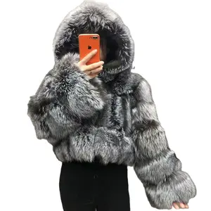 Trùm đầu Crop Fur Coat màu sắc tự nhiên mùa đông ấm áp của phụ nữ Fur Coat bất bạc Fox Fur Jacket