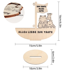 Nouveau porte-monnaie en bois naturel fait main en forme de bateau, motif animal mignon, idéal pour cadeaux de baptême ou de baby shower - Product Image 3