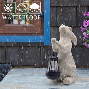 Emblema y Adorno de Resina para Jardín, Conejo con Luces Solares, Figura de Conejo, Decoración Navideña de Otoño para Exteriores, Hogar, Césped, Balcón - Product Image 2