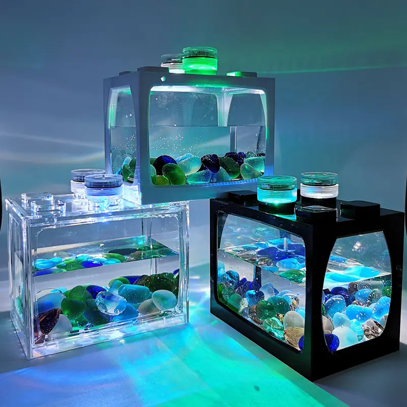 Plastic Goldfish Bowl Aquariums Accessories Plastic Transparent Turtle Tank Fish Tank small aquarium LED Glass Aquarium