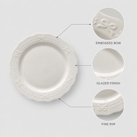 Assiette en céramique blanche gaufrée de 7,8 pouces, bord ondulé, motif nœud papillon, assiette à dîner, assiette à dessert, assiette à salade, vaisselle de table