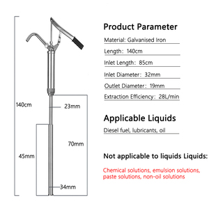 수동 핸드 펌프 200l 오일 및 가스 PP 플라스틱 스틸 레버 화학 산 윤활제 용 배럴 드럼 펌프 작동 - Product Image 2