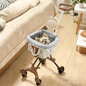 Poussette pliable légère à 4 roues pour animaux de compagnie avec panier de transport amovible en tissu floral, poussette tricycle portable pour chat et chien à vue haute - Product Image 2