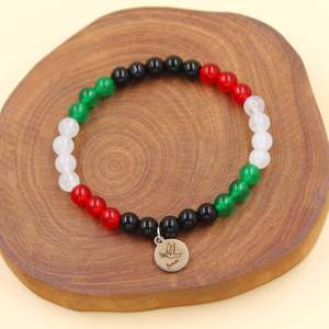 Customized LOGO Palestine <b>Map</b> Bracelet with Stainless Steel Peace dove Pendant Chalcedony Agate Stone Beaded Elastic Bracelet - Product Image 3