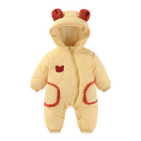 Combinaison d'hiver matelassée pour bébé avec capuche oreilles d'ours, garniture en sherpa, fermeture éclair et boutons-pression, poignets côtelés, rembourrée, pour tout-petit