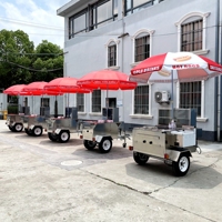 Gerobak Dorong Mini Jajanan Hotdog 3 Roda Amerika, Gerobak Makanan, Trailer Konsesi dan Panggangan untuk Penjualan Jajanan Jalanan, Dapat Disesuaikan