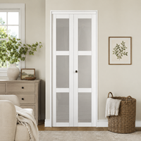 Porte intérieure pliante en bois massif MDF blanc apprêté 3 panneaux avec vitrage, style Shaker, personnalisable