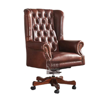 Chaise de salle à manger exécutive pivotante réglable en cuir de luxe, dossier haut, marron vintage, capitonnée, avec base en bois, pour la maison, l'atelier, l'hôtel