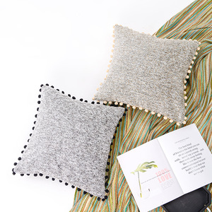 Elegant Chenille Throw Pillows Square Solid Color With Pom Poms Removable <b>Cover</b> For Living Room Sofa Bed Decor - Product Image 5