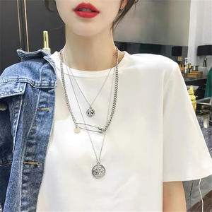 European American Cross Border Jewelry Retro Punk Multi <b>Layered</b> Brooch <b>Necklace</b> Tibetan <b>Silver</b> Unisex Geometric Chain Pendant - Product Image 6