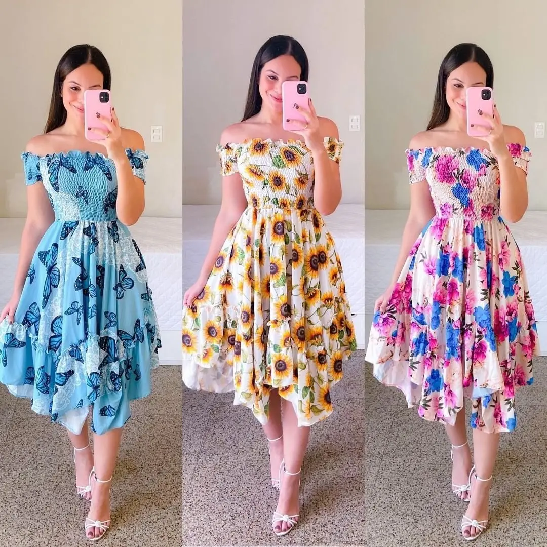 Women Strapless Pleated Rainbow Sunflower Floral Print Dress