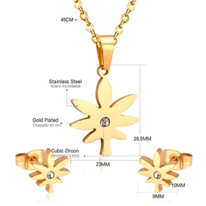 Ensemble de bijoux tendance minimaliste en acier inoxydable plaqué or 18 carats, collier avec pendentif feuille, boucles d'oreilles clous, bijoux de charme pour femmes - Product Image 2