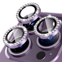 Protection d'objectif de caméra de luxe scintillante en verre avec cercle diamant pour iPhone 16 15 14 Pro Max 13 Pro, film de protection de caméra en métal œil d'aigle
