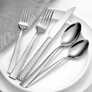 Xu hướng sản phẩm bán buôn gương đánh bóng búa thiết kế thép không gỉ muỗng và nĩa Flatware Set Bạc dao kéo - Product Image 2