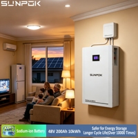 Batterie murale SUNPOK 10 kWh, batterie au sodium-ion, stockage solaire domestique, 48 V 200 Ah, batterie Na-ion