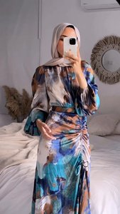 Tissu en polyester doux motif de <span class=keywords><strong>peinture</strong></span> abstraite cordon de serrage taille Aba Ya robe musulmane pour <span class=keywords><strong>femme</strong></span> - Product Image 5