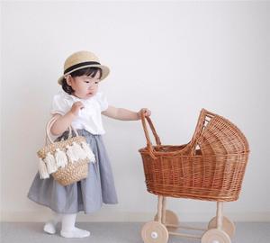 Neuankömmling gewebte Rattan Weide geflochten Retro Baby wagen Kinderzimmer dekoriert Kinderspiel zeug Kinderwagen Spielzeug - Product Image 6