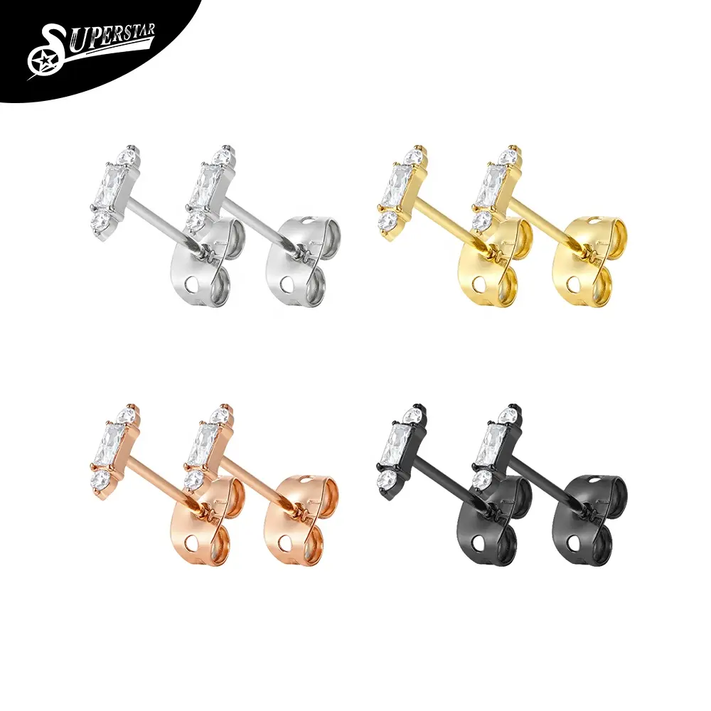 G23 ASTM F136 Titanium paire de broches serties de zircone sphérique carrée dingus clip sur les clous d'oreille piercing de corps bijoux boucles d'oreilles