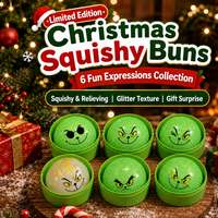 Jouet Squishy Grinch Vert en forme de Boulette Vapeur, Boîte Mystère, Anti-stress de Noël, Cadeau Fidget à Presser pour Adolescents et Adultes