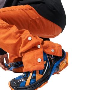 Jean en denim extensible coupe slim orange OEM avec boutons-pression et jambe large empilée pour homme - Product Image 2