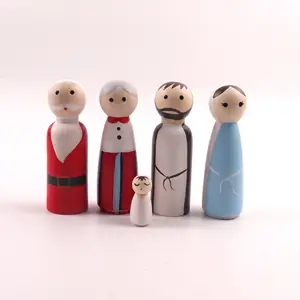 High Quality Diy Natural Multicolor Wooden Peg Dolls Family Edition Painted Graffiti Wooden Peg Dolls