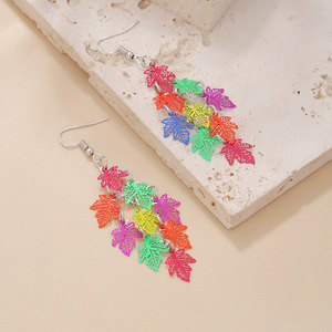 Colorful Nine Leaf Drop <b>Earrings</b> Plant Pattern Exaggerated Fashion <b>Earrings</b> For Anniversary - Product Image 3