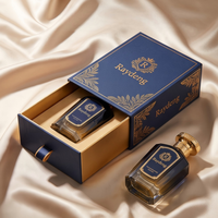 Boîte d'emballage de parfum personnalisée bleu marine, boîte coulissante en carton de luxe vide avec motif floral estampé or pour parfum