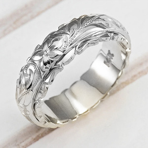 Anillo de boda de cobre chapado en oro blanco con diseño de flor H156, joyería fina clásica unisex - Product Image 3