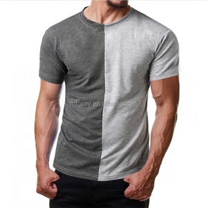 Camiseta de gran tamaño personalizada medio negra medio blanca para hombre, camiseta informal con estampado de dos tonos de bloque de <span class=keywords><strong>Color</strong></span> suave, camiseta técnica lavada dividida corta - Product Image 3