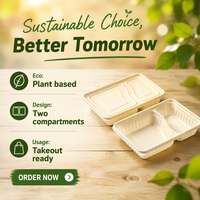 Boîte à lunch jetable biodégradable en amidon de maïs, boîte repas compartimentée, conteneur à emporter, boîte bento de qualité alimentaire, restauration rapide