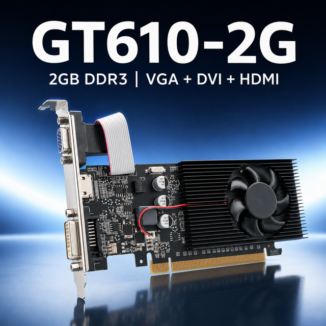 New Low Profile GT610 2GB DDR3 64-Bit Graphics Card for DVI VGA Fan Desktop GPU PCI Express