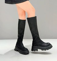 Bottes leggings pour femmes, nouvelle mode, imperméables, talon plat, fibre élastique, semelle épaisse, au-dessus du genou, style automne