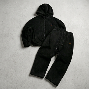 KIingSen OEM Custom Embroidery Breathable Knitted 360g Winter <b>Men's</b> <b>Sherpa</b> Fleece Zip-Up <b>Hoodie</b> Sweatpants Streetwear Set 100% - Product Image 3